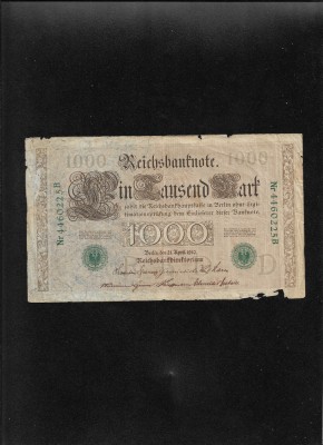 Germania 1000 marci mark 1910 stampila verde seria4460225 uzata foto