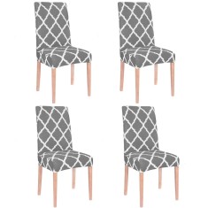 Set 4 huse universale pentru scaun, marime universala, poliester si spandex, 45 x 60 cm, gri alb Household NewTrend