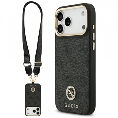 Husa MagSafe pentru Apple iPhone 17 Pro Max, Guess, 4G Strass Logo with Big Strap, Neagra foto