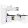 Dulap de bucătărie de colț Yorki 280, corp alb, față alb satinat, element cuptor inferior, frigider congelator superior