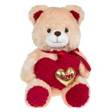 Ursulet de Plus Bej cu Inima Dubla si Broderie Love, 40 cm, CMCLASS