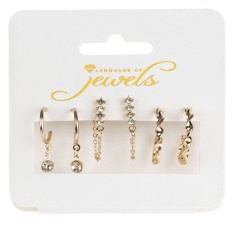 Set Cercei Language of Jewels, Aurii, 3 Perechi, Strass și Model Răsucit