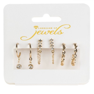 Set Cercei Language of Jewels, Aurii, 3 Perechi, Strass și Model Răsucit foto