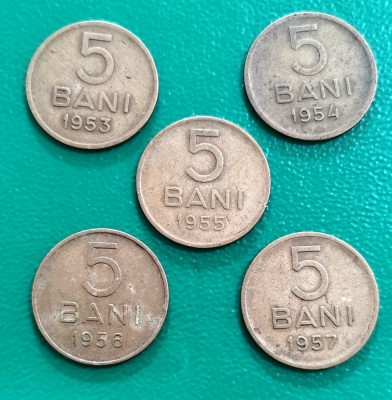SV * Romania RPR * Lot 5 x 5 BANI 1953 - 1954 - 1955 - 1956 - 1957 foto