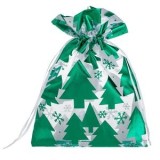 Săculeț cadou din organza cu brazi, 15x20 cm, verde și alb, CMCLASS