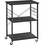 VASAGLE Raft de bucatarie pe roti, carucior de servire cu 3 rafturi, cadru metalic, 40x60x89 cm, design industrial, negru Household NewTrend