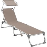 Sezlong pliabil SONGMICS cu parasolar, spatar reglabil 5 pozitii, taupe