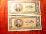 Set 2 Bancnote 1000 lei 20 sept. 1950 N.Balcescu RPR inseriate , cal. AUNC