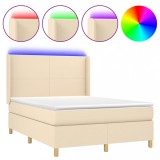 Cumpara ieftin Pat cu arcuri, saltea si LED, crem, 140x200 cm, textil