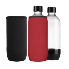 Set 2 Huse Cooler Jacket pentru sticle SodaStream, Kwmobile, Negru/Rosu, Neopren, 58833.01