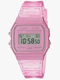 Cumpara ieftin Ceas unisex digital Casio Collection F-91W, quartz, rezistent la apa, alarma si cronometru, bratara transparenta roz