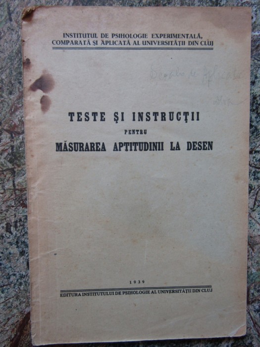 TESTE SI INSTRUCTII PENTRU MASURAREA APTITUDINII LA DESEN