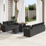 Set de canapea pentru grădină vidaXL 10 piese cu perne Negru Poliratan Acacia, Set de dining pentru grădină vidaXL 3 piese cu perne Negru Poliratan Ac