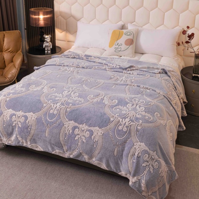 Patura pufoasa cocolino 200x230cm,gri,imprimeu oriental-F076