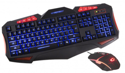 Kit tastatura si mouse gaming Esperanza Shelter, USB 2.0, iluminare led, 2400 DPI, 46,8 x 22 x 36cm, negru foto