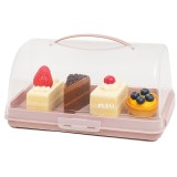 Platou Pufo Cookies cu capac transparent pentru servire torturi, prajituri, briose, produse de patiserie, 35 cm, roz