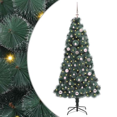 vidaXL Brad de Crăciun artificial iluminat cu set de bile Verde 150 cm 3396155 foto
