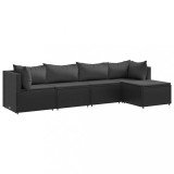 Cumpara ieftin Set sezlonguri de gradina, 5 piese, cu perne, negru, poliratan