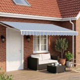 vidaXL Cort electric retractabil Albastru Alb 4,5x3m Terasa Exterior Panou Solar Telecomanda