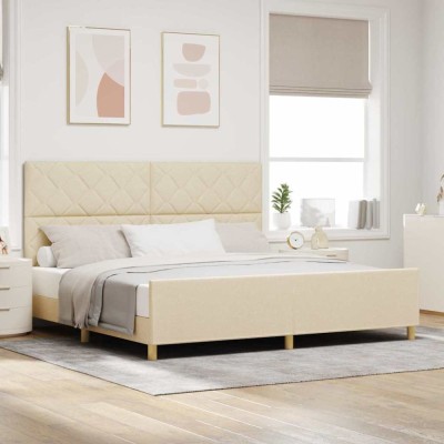 vidaXL Cadru de pat cu headboard Crem 200 x 200 cm țesătură foto