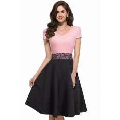 V815-151 Rochie eleganta in doua culori si dantela in talie