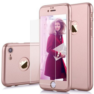 Husa telefon Apple Iphone 7 Plus protectie 360 Ultrasubtire Rose+ Folie Sticla foto