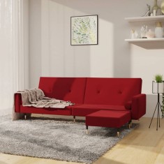 vidaXL Canapea extensibila 2 locuri, cu taburet, ro?u vin, canapea foto