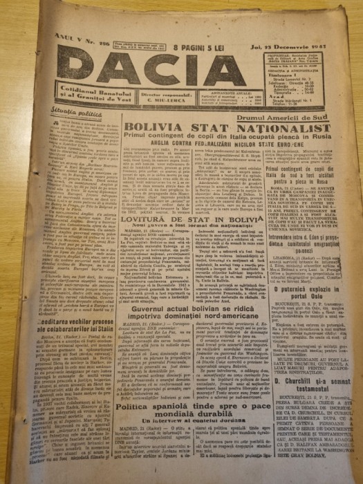 Dacia 23 decembrie 1943-art. opica valaha,stiri al 2-lea razboi mondial