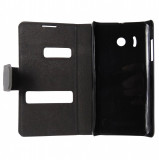 Husa tip carte cu stand neagra (decupaje) cu striatii pentru Huawei Ascend Y310, Cu clapeta, Piele Ecologica