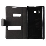 Husa tip carte cu stand neagra (decupaje) cu striatii pentru Huawei Ascend Y310
