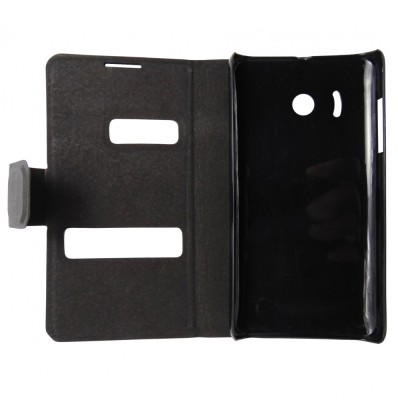 Husa tip carte cu stand neagra (decupaje) cu striatii pentru Huawei Ascend Y310 foto