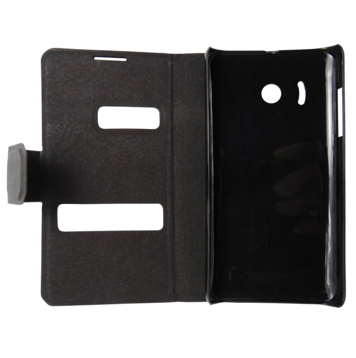 Husa tip carte cu stand neagra (decupaje) cu striatii pentru Huawei Ascend Y310