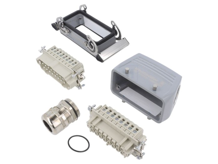 Conector HDC 16 pini, soclu+mufă