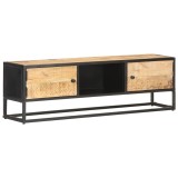 Cumpara ieftin Comoda TV cu usa sculpata, 130 x 30 x 40 cm, lemn mango brut