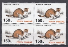 ROMANIA 1993 FAUNA PROTEJATA LP 1318 VALOAREA 150 LEI HARTIE ALBA CRETATA FARA FILIGRAN BLOC DE 4 TIMBRE STARE MNH
