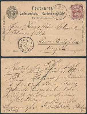 Switzerland 1898 Uprated postcard to Hungary Derendingen Karolyfalva D.1050 foto