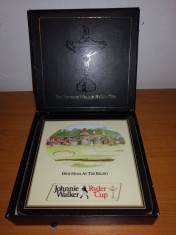 4x Suport pahar pahare de colectie Johnnie Walker Ryder Cup din pluta in cutie originala decor vintage bar restaurant foto