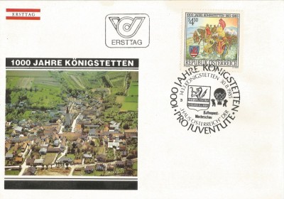 Austria, 1000 de ani Konigstetten, FDC, 1985 foto