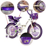 Cumpara ieftin Bicicleta pentru copii, 16 inch, roti ajutatoare, scaun papusi, cos frontal, manere cauciucate, mov BLACKBERRY RESIGILAT