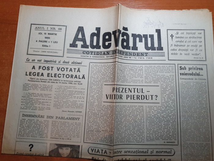 ziarul adevarul 15 martie 1990-a fost votata legea electorala