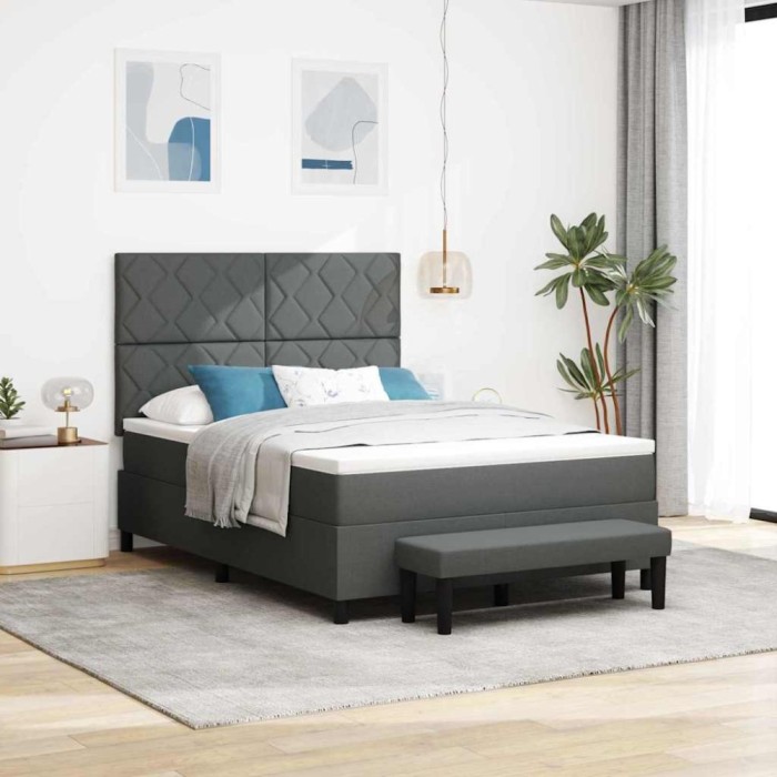 vidaXL Pat cu arcuri cu saltea Gri &icirc;nchis 140 x 200 cm țesătură 3344150