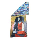 Esarfa tip sal doua fete pictata P, Dacali, matase, galben/gri, 180x70cm