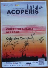 Autografe pe afis ale membrilor formatiei rock din Oradea, Celelalte cuvinte, Concerte sala Thalia si Acoperisul Filarmonicii de Stat Sibiu, 2025