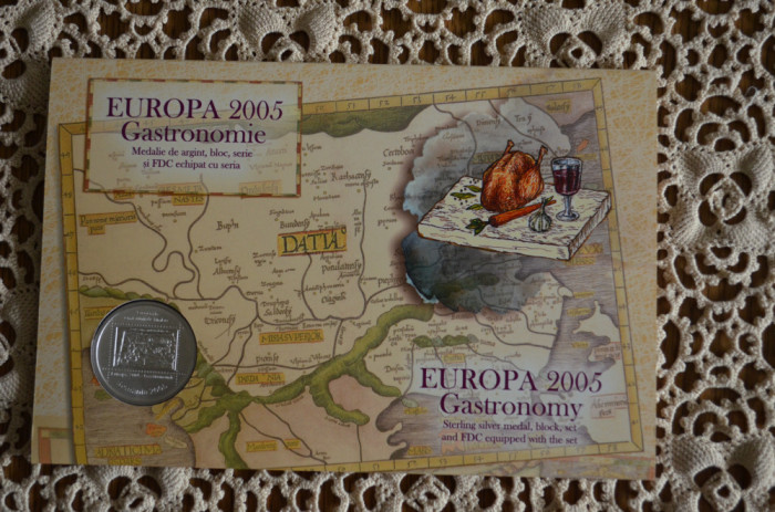 ROMANIA MAPA FILATELICA EUROPA 2005 GASTRONOMIE, LP.1683 TIRAJ 500 BUC.