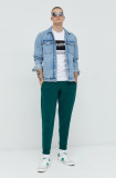 Superdry pantaloni de trening din bumbac barbati, culoarea verde, neted