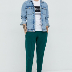 Superdry pantaloni de trening din bumbac barbati, culoarea verde, neted