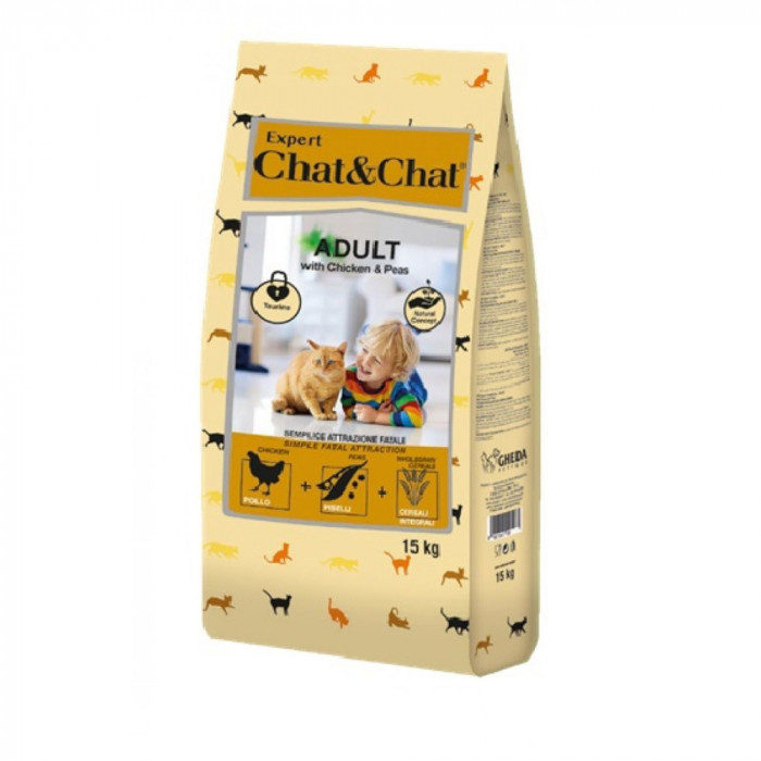 Hrana pentru pisici Chat &amp; Chat Expert Adult Pui si Mazare 14 kg
