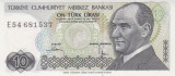 Bancnota Turcia 10 Lira 1970 (1982) - P193b UNC