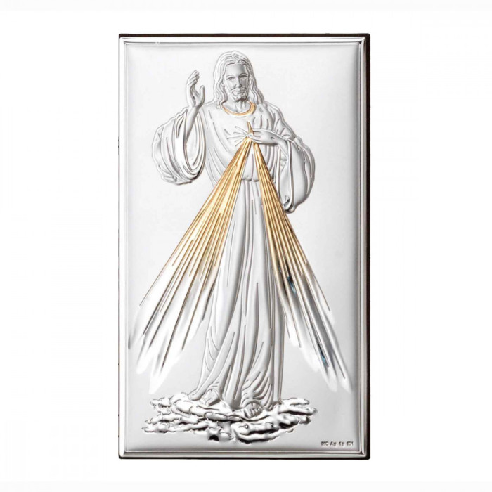 Icoana Iisus-Milostivirea Divina Argint 9x15cm Auriu COD: 2824