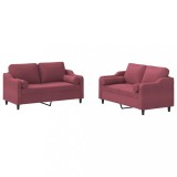 Set canapea cu perne, 2 piese, rosu vin, material textil
